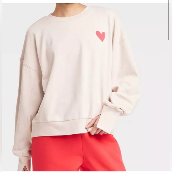 Women’s Graphic French Terry
Crewneck Sweatshirt - JoyLab™ Cream 
Size large. - Picture 2 of 6